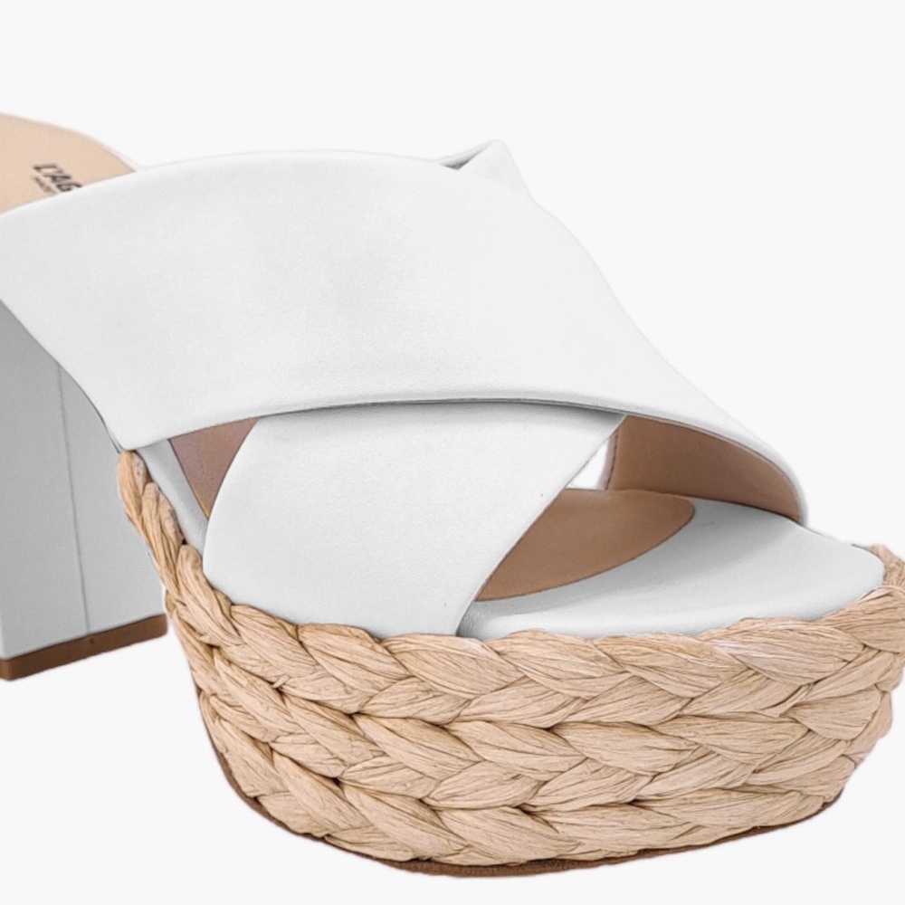White Raffia Wedge Sandals
